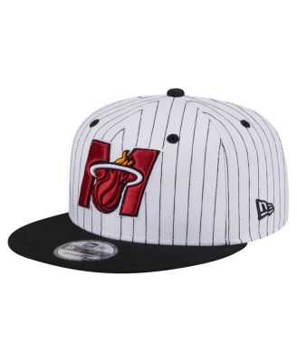 Men's White/Black Miami Heat Deceptor Pinstripe 9FIFTY Snapback Hat