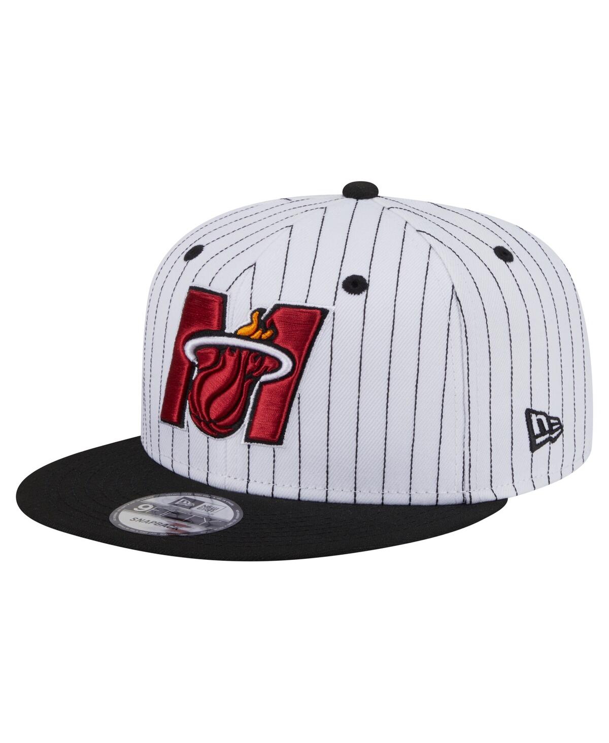 New Era Men's White/black Miami Heat Deceptor Pinstripe 9fifty Snapback Hat In Brown