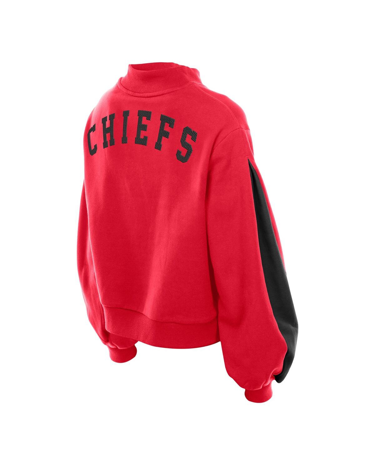 New Era Women's Red Kansas City Chiefs Sport Night Mock Neck Balloon Sleeve Pullover Sweatshirt In Multi