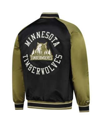 Men's Olive/Black Minnesota Timberwolves Clutch Satin Raglan Full-Snap Jacket