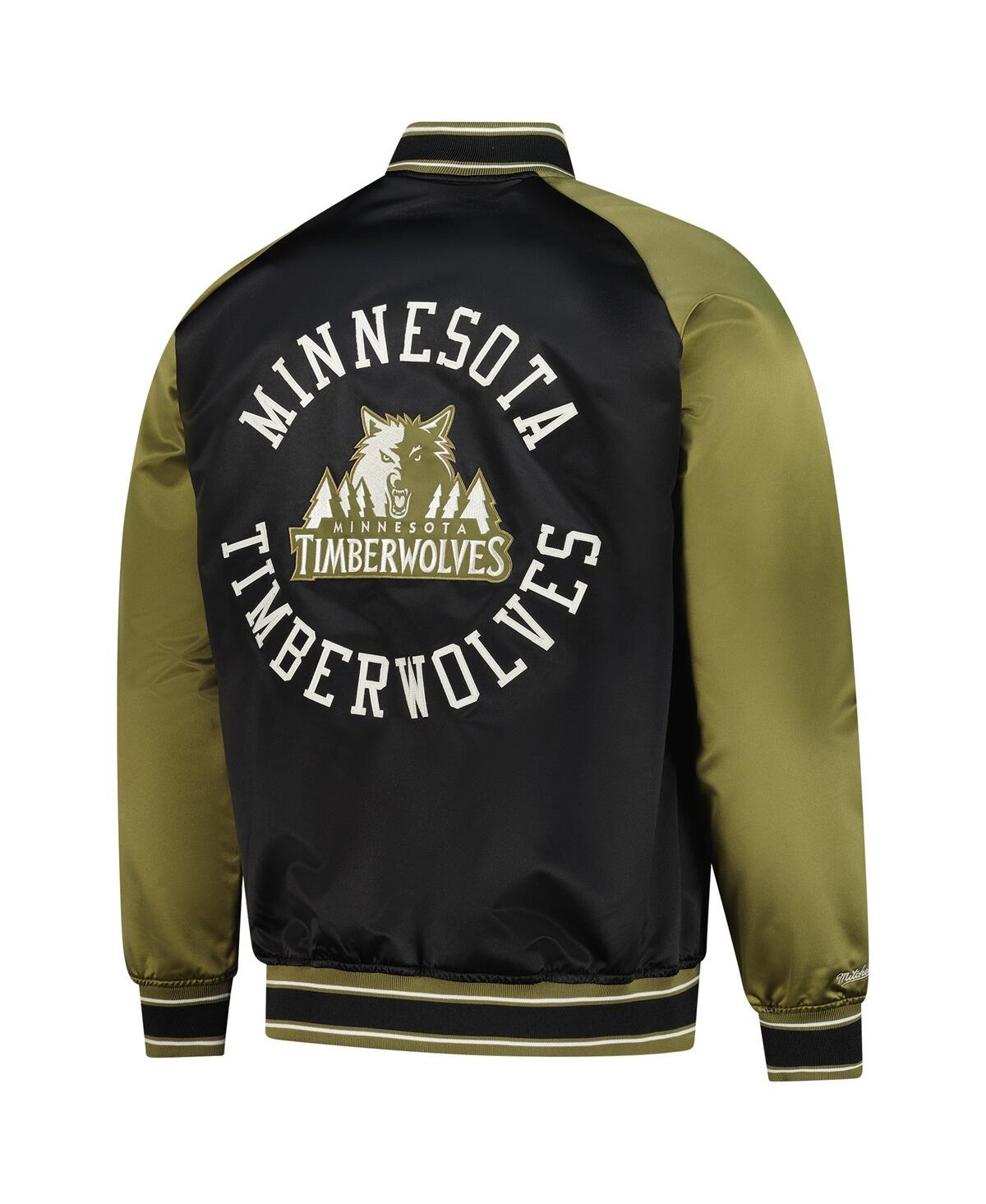 Mitchell & Ness Men's Olive/Black Minnesota Timberwolves Clutch Satin Raglan Full-Snap Jacket