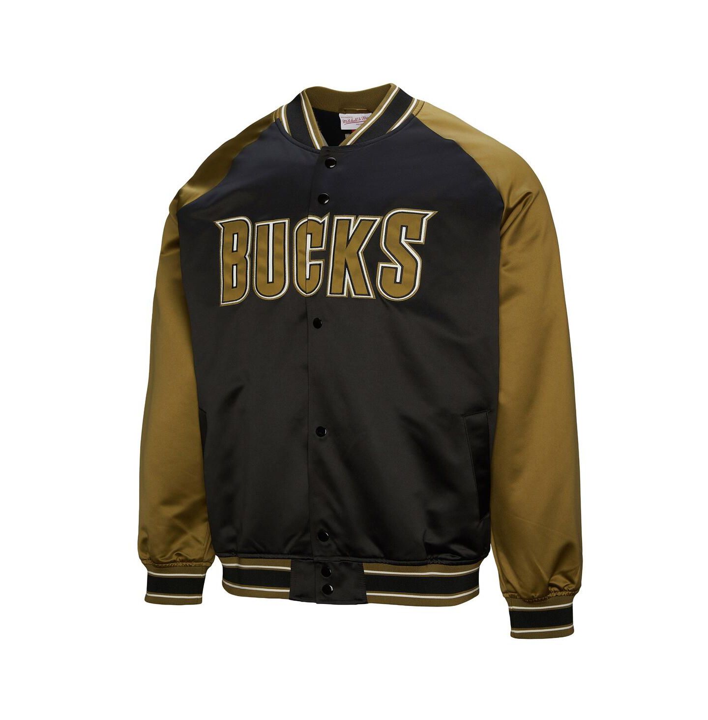 Мужская куртка Mitchell & Ness Olive/Black Milwaukee Bucks Clutch Satin Raglan Full-Snap — фото 3