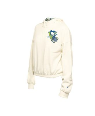 Women's Cream Pittsburgh Penguins Glam Game Quarter-Zip Cropped Floral Pullover Hoodie