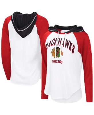 G-III 4Her by Carl Banks - Women's White Chicago Blackhawks VIP Raglan Long Sleeve Hoodie T-Shirt