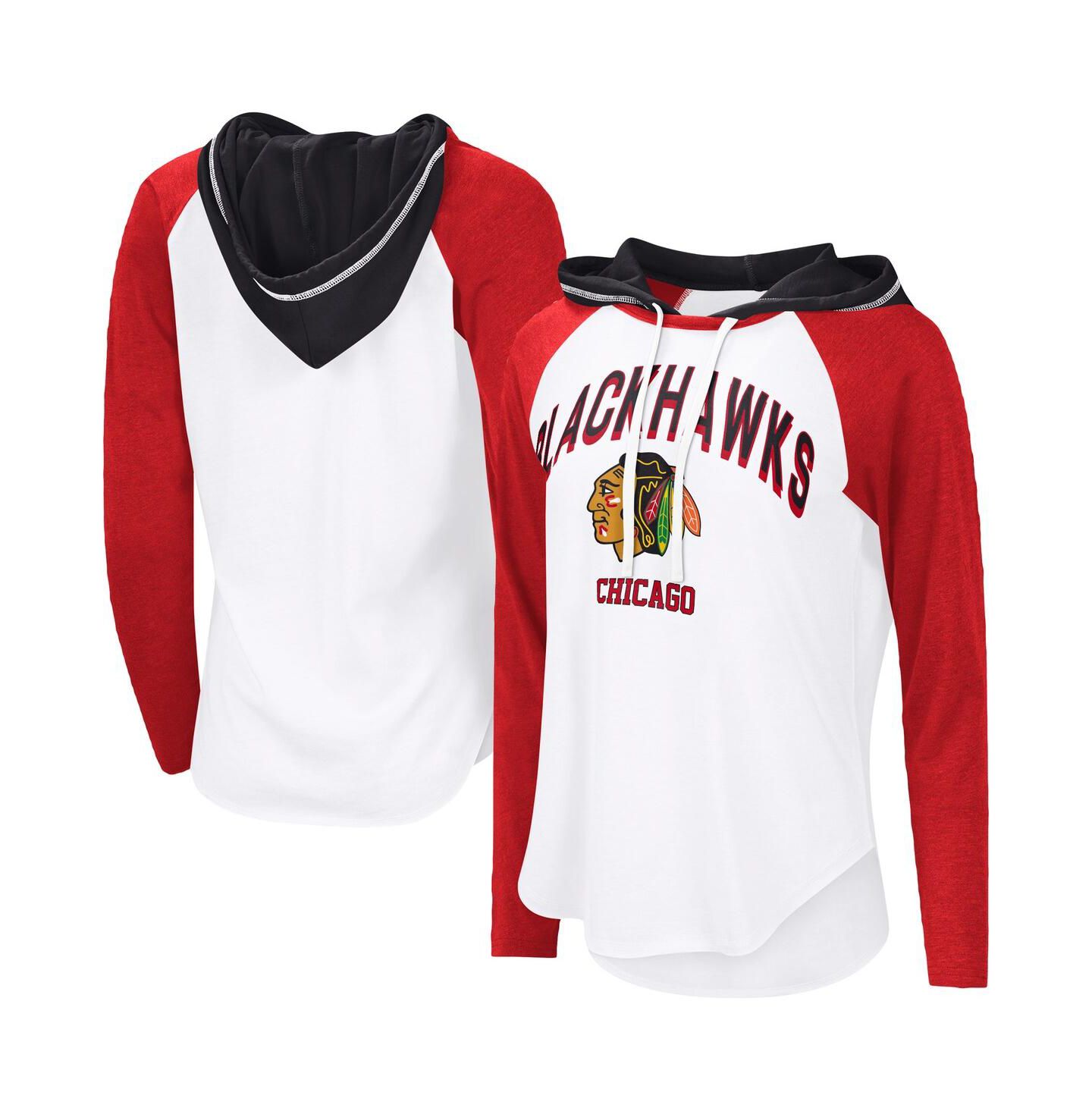 Женское худи G-III 4Her by Carl Banks White Chicago Blackhawks VIP Raglan Long Sleeve T-Shirt — фото 1