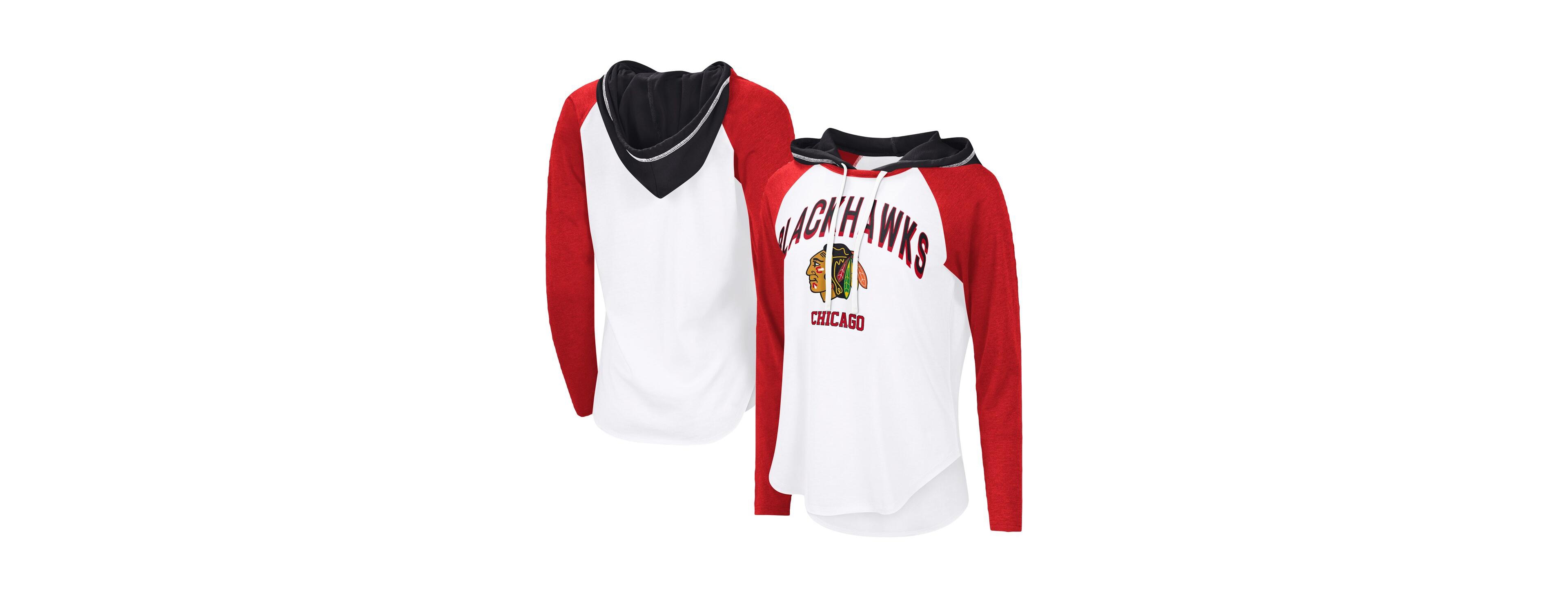 G-iii 4Her by Carl Banks Women's White Chicago Blackhawks Vip Raglan Long Sleeve Hoodie T-Shirt