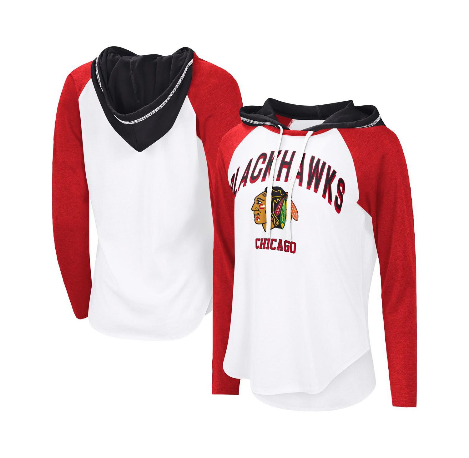 Women's White Chicago Blackhawks VIP Raglan Long Sleeve Hoodie T-Shirt