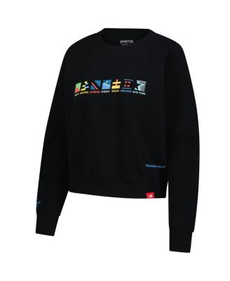 Women's Black Abbott World Marathon Majors Ashlyn French Terry Raglan Crewneck Sweatshirt