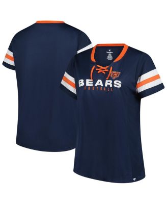 Fanatics - Women's Navy Chicago Bears Plus Size Rhinestone Redzone Athena Lace-Up Notch Neck T-Shirt