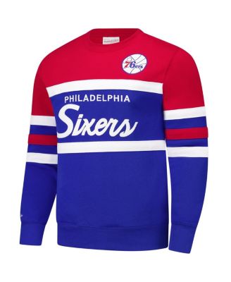 Men's Royal/Red Philadelphia 76ers Hardwood Classics Vintage Logo Head Coach Pullover Sweatshirt