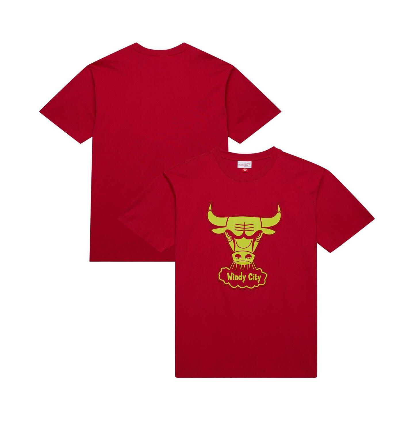 Мужская футболка Mitchell & Ness Red Chicago Bulls Hardwood Classics Neon Nights Premium — фото 1