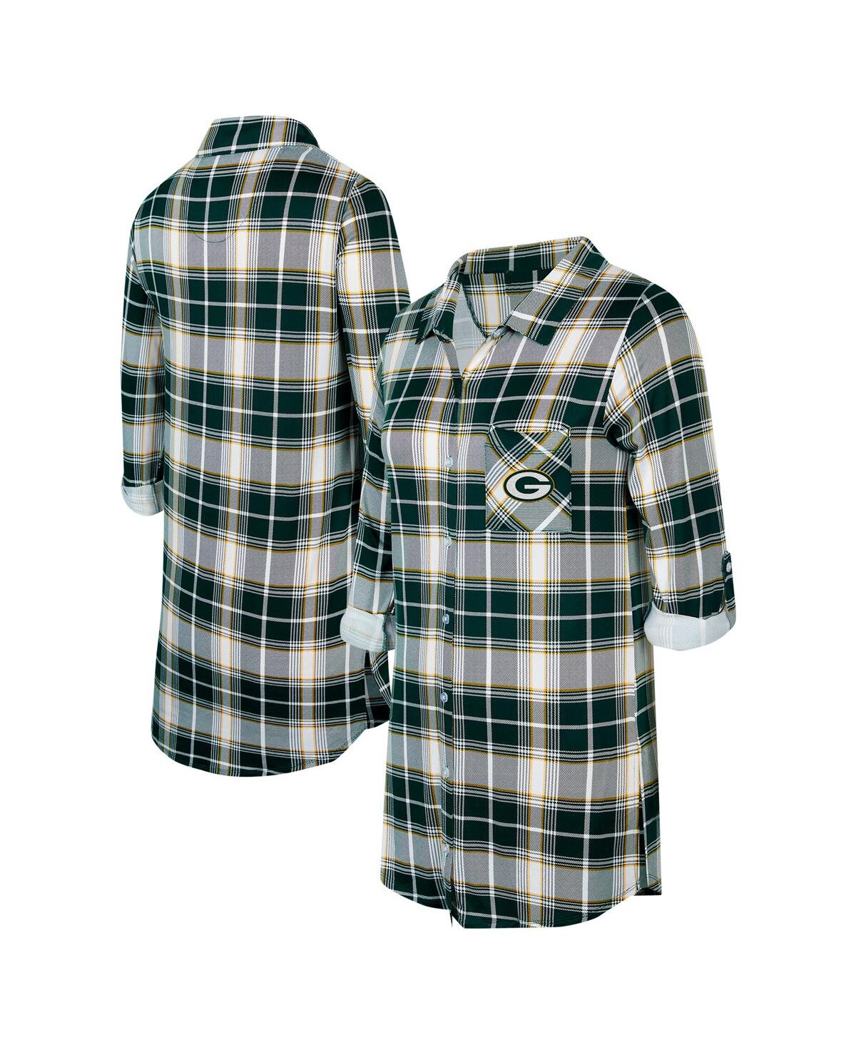 Concepts Sport Women's Green Bay Packers Ashford Plaid Knit Nightshirt In Multi