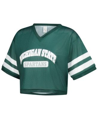 Women's Green Michigan State Spartans V-Neck Mesh Cropped T-Shirt
