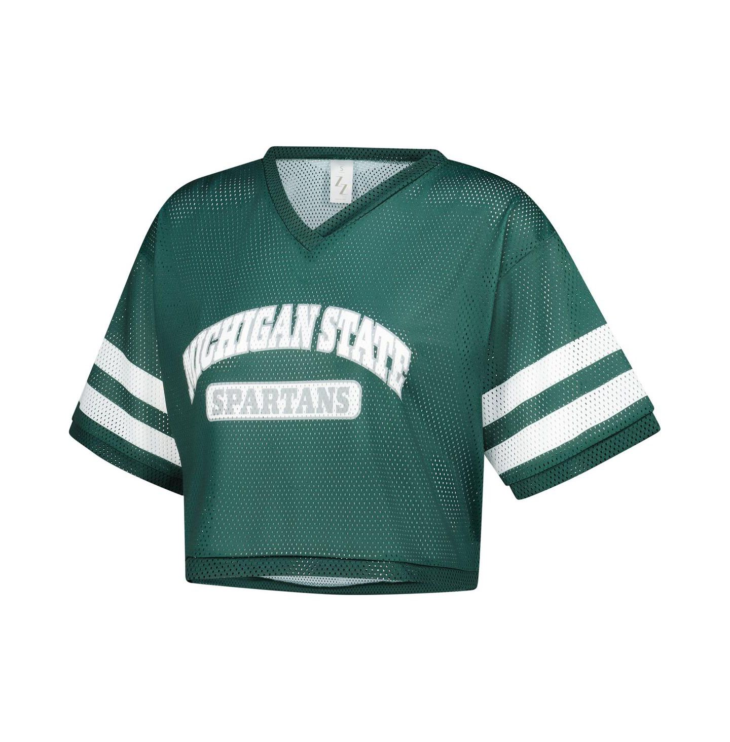 Женская футболка ZooZatz Green Michigan State Spartans V-Neck Mesh Cropped — фото 3