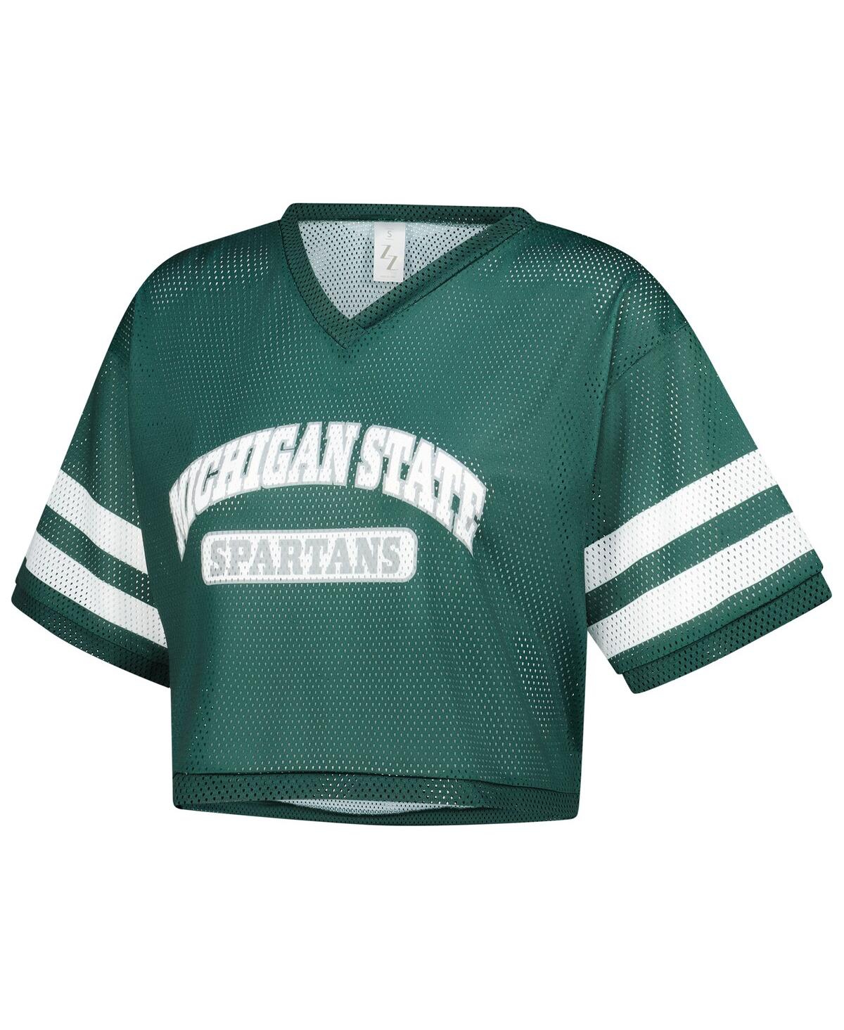 Zoozatz Women's Green Michigan State Spartans V-neck Mesh Cropped T-shirt In Green