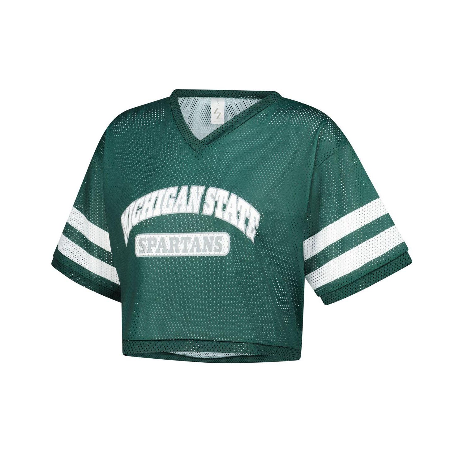 Women's Green Michigan State Spartans V-Neck Mesh Cropped T-Shirt