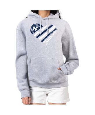 Women's Heather Gray New York Yankees Heart Fleece Pullover Hoodie