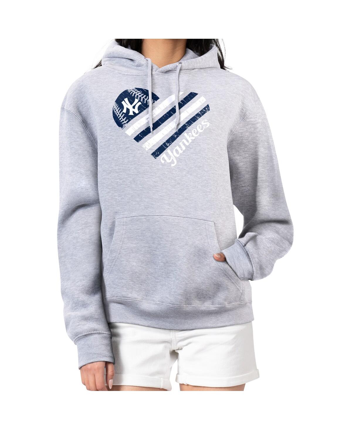 G-iii 4her By Carl Banks Women's Heather Gray New York Yankees Heart Fleece Pullover Hoodie