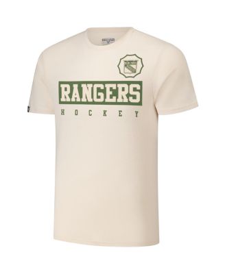 Men's Adam Fox Khaki New York Rangers 2024 NHL Military Appreciation Richmond Delta Player Name Number T-Shirt
