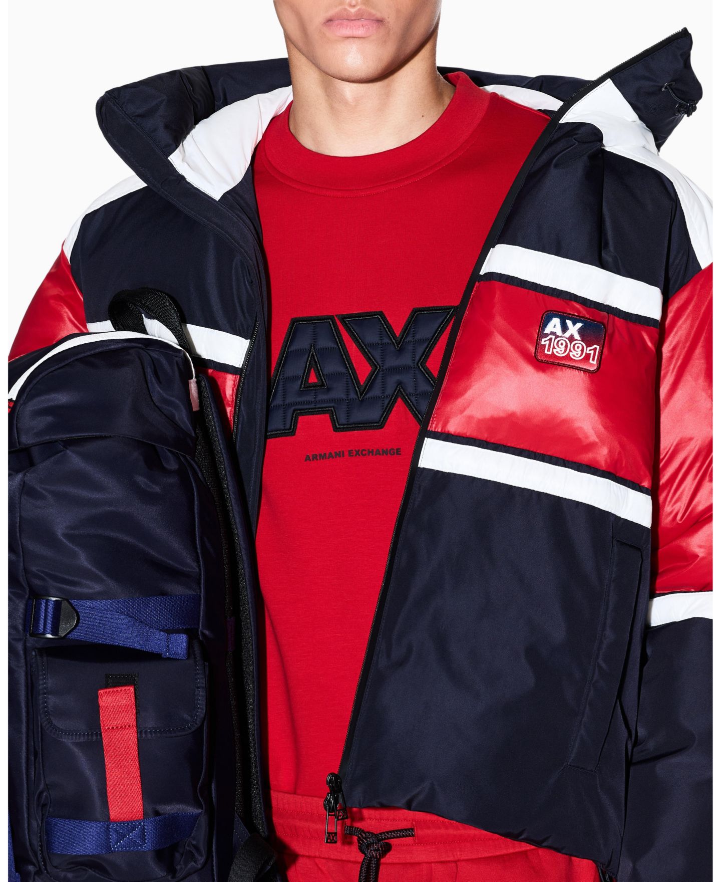 Мужской свитшот A|X Armani Exchange Logo Quilted Crewneck, цвет: Красный — фото 4