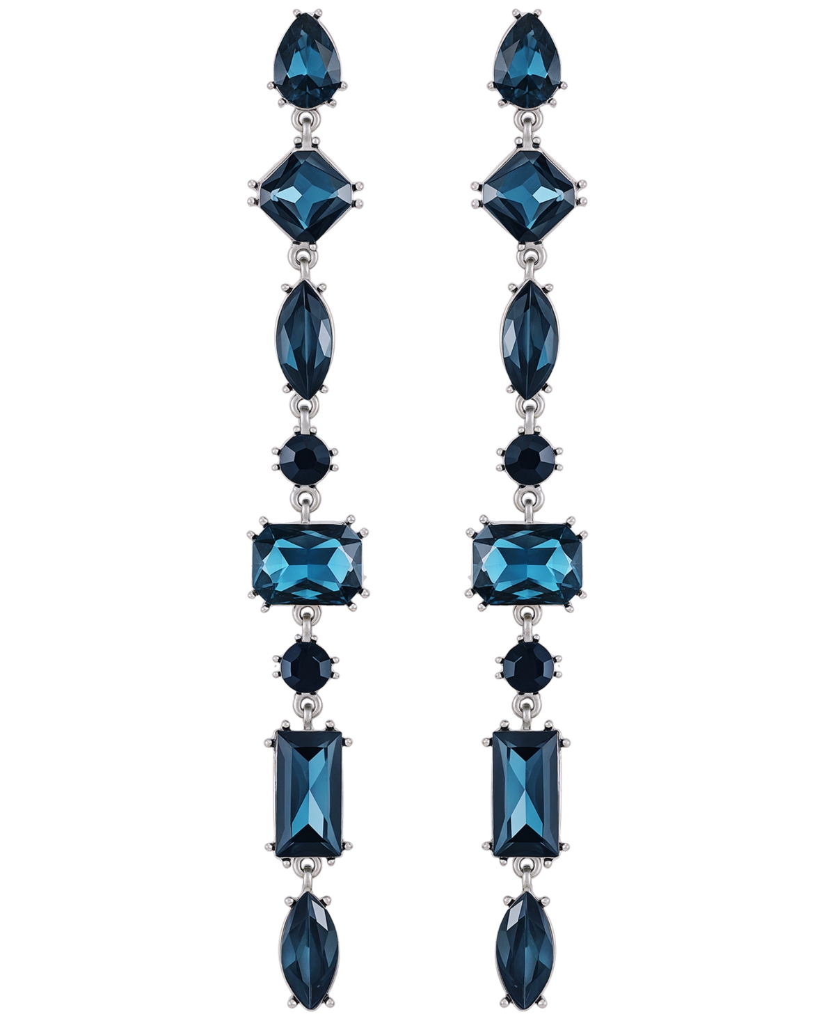 Guess Epoxy Glass Stone Silver And Gold-tone Drop Earrings In Blue