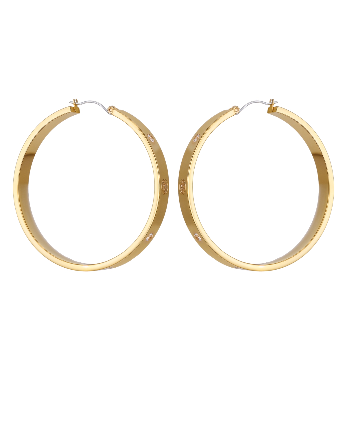 Guess Cubic Zirconia Gold And Silver-tone Logo Hoop Earrings In Gold