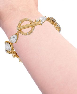 Epoxy Glass Stone Silver and Gold-Tone Toggle Bracelet