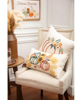 Autumn Fields Cornucopia Cotton Blend Mini Thanksgiving Accent Pillow 12" x 24"