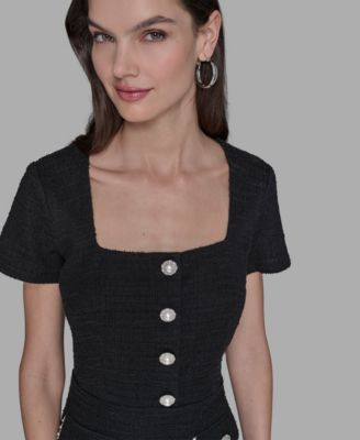 Women's Embellished Knit Tweed A-line Dress