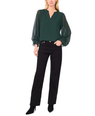 Women's Split-Neck Long-Sleeve Top