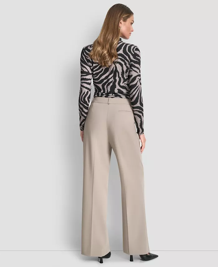 Women's Pintuck Wide Leg Mid Rise Trousers - thumbnail 6