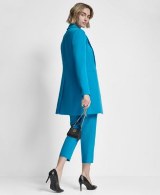 Dkny Womens One Button Topper Long Sleeves Jacket Mid Rise Elastic Back Ankle Pants Balloon Sleeve Shirt In Blue