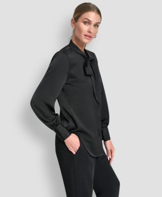 Women's Tie-Neck Front Button Long Sleeve Blouse