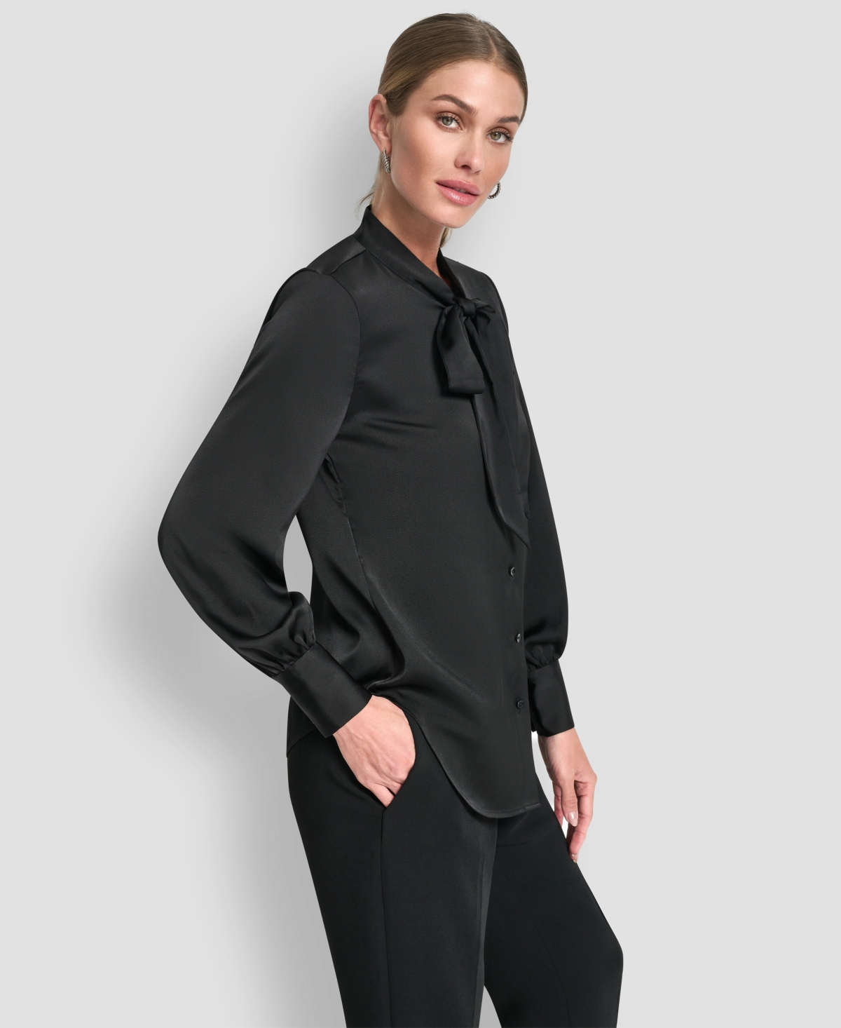 Dkny Women's Front Button Long Sleeve Blouse