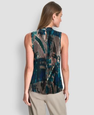 Women's Pleated Funnel Neck Sleeveless Blouse