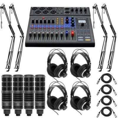 LiveTrak L-8 Portable 8-Channel Digital Mixer and Multitrack Recorder Bundle with 4x TAP300 Cardioid Dynamic Microphone, 4x Semi-Open