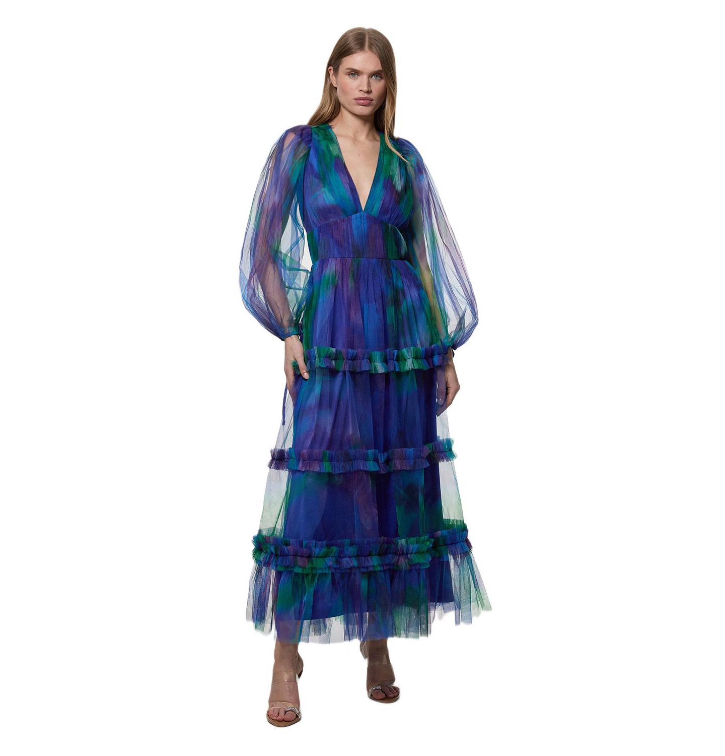 Женское платье Karen Millen Dark Floral Plunge Maxi, цвет: Синий — фото 1