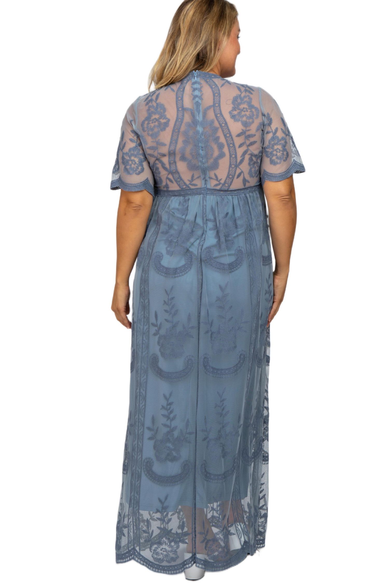 Plus Size Lace Mesh Overlay Maxi Dress