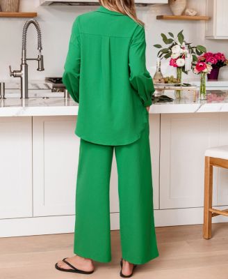 Women’s Solid Button Down Matching Set