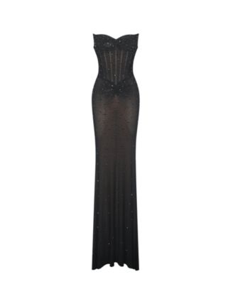 Women Fatima Black Crystal Sleeveless Corset Mermaid Maxi Dress