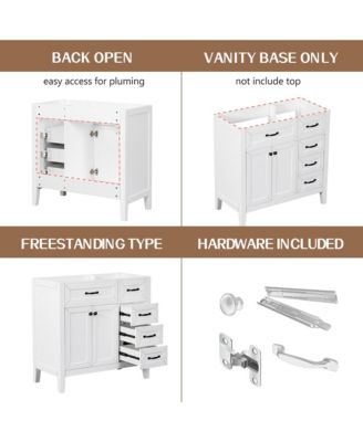 36" Bathroom Vanity, Cabinet Base Only, Bathroom Cabinet with Drawers, Solid Frame and MDF Board