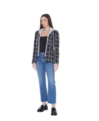 Women's Helen Blazer With Removable Hoodie Insert, Black Plaid