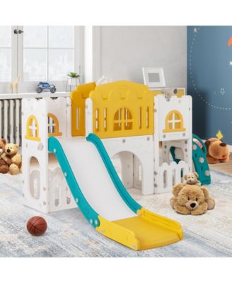 All-in-1 Toddler Slide Playset Playground with Tunnel and Ladder and Basketball