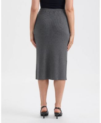 Women's Long Rib Knit Skirt with Button Detail