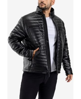 Men's PU Quilted Jacket With Faux Shearling Lining