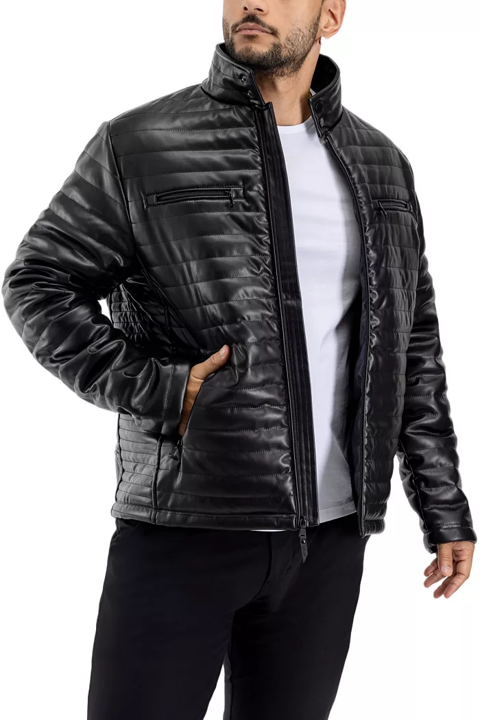 Men's PU Quilted Jacket With Faux Shearling Lining - thumbnail 3