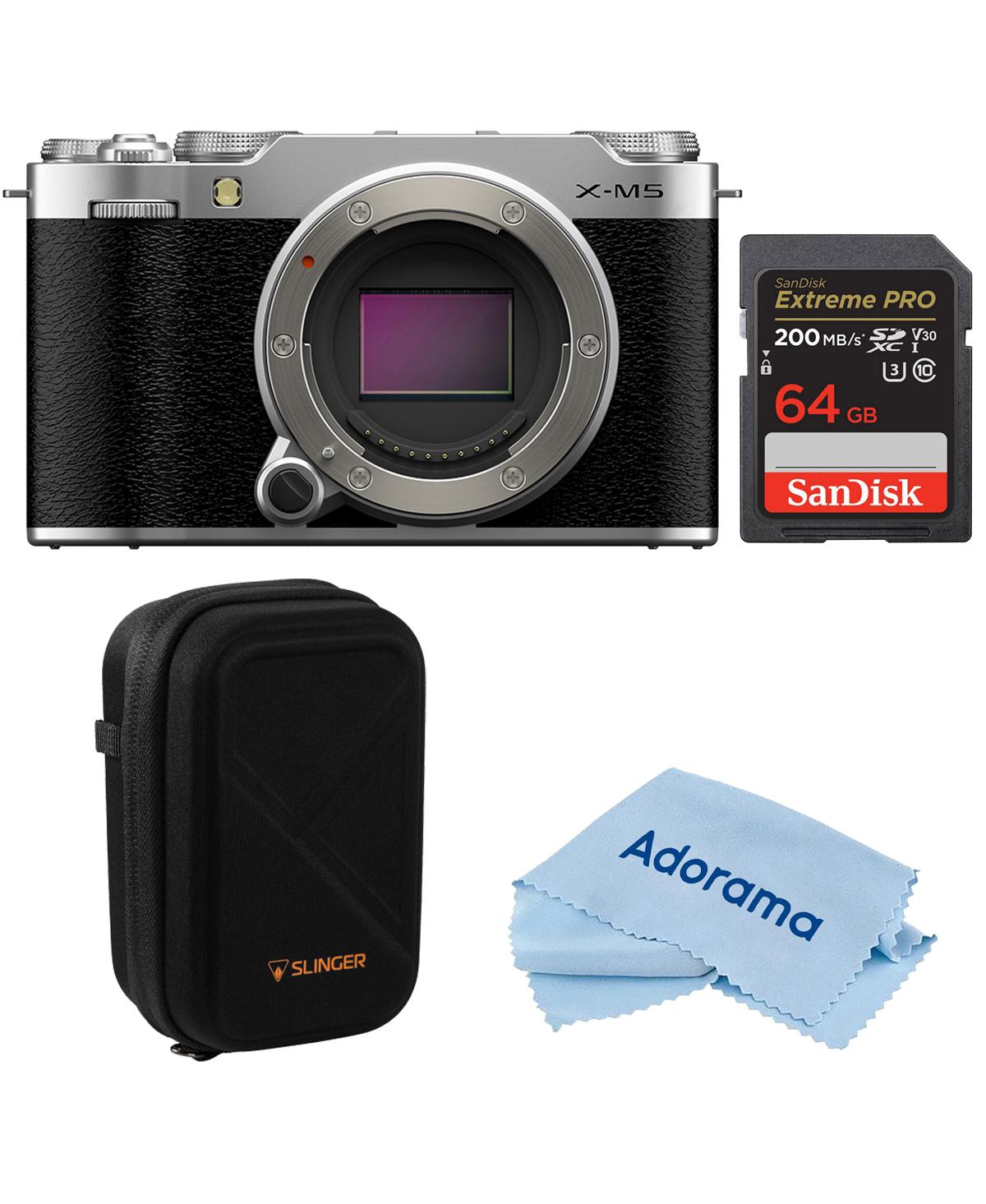 Fujifilm X-M5 Mirrorless Camera, Silver, Bundle with 64GB Memory Card, Camera Case