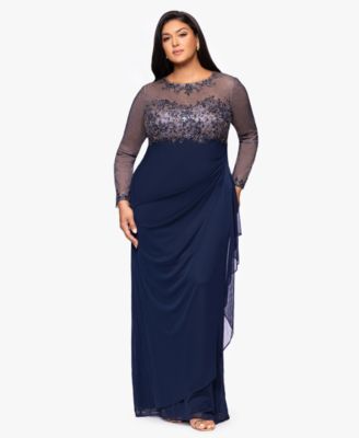 XSCAPE - Plus Size Embroidered Long Sleeves Dress