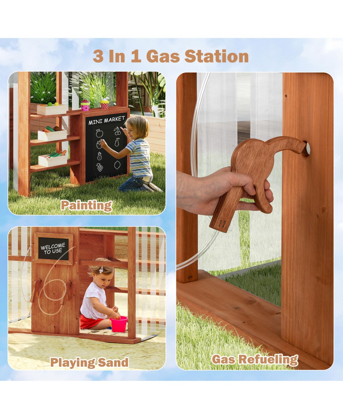 Детская игрушка SUGIFT Gas Station and Grocery Store Playhouse with 2 Refueling Guns, Ages 3+, цвет: Коричневый — фото 5