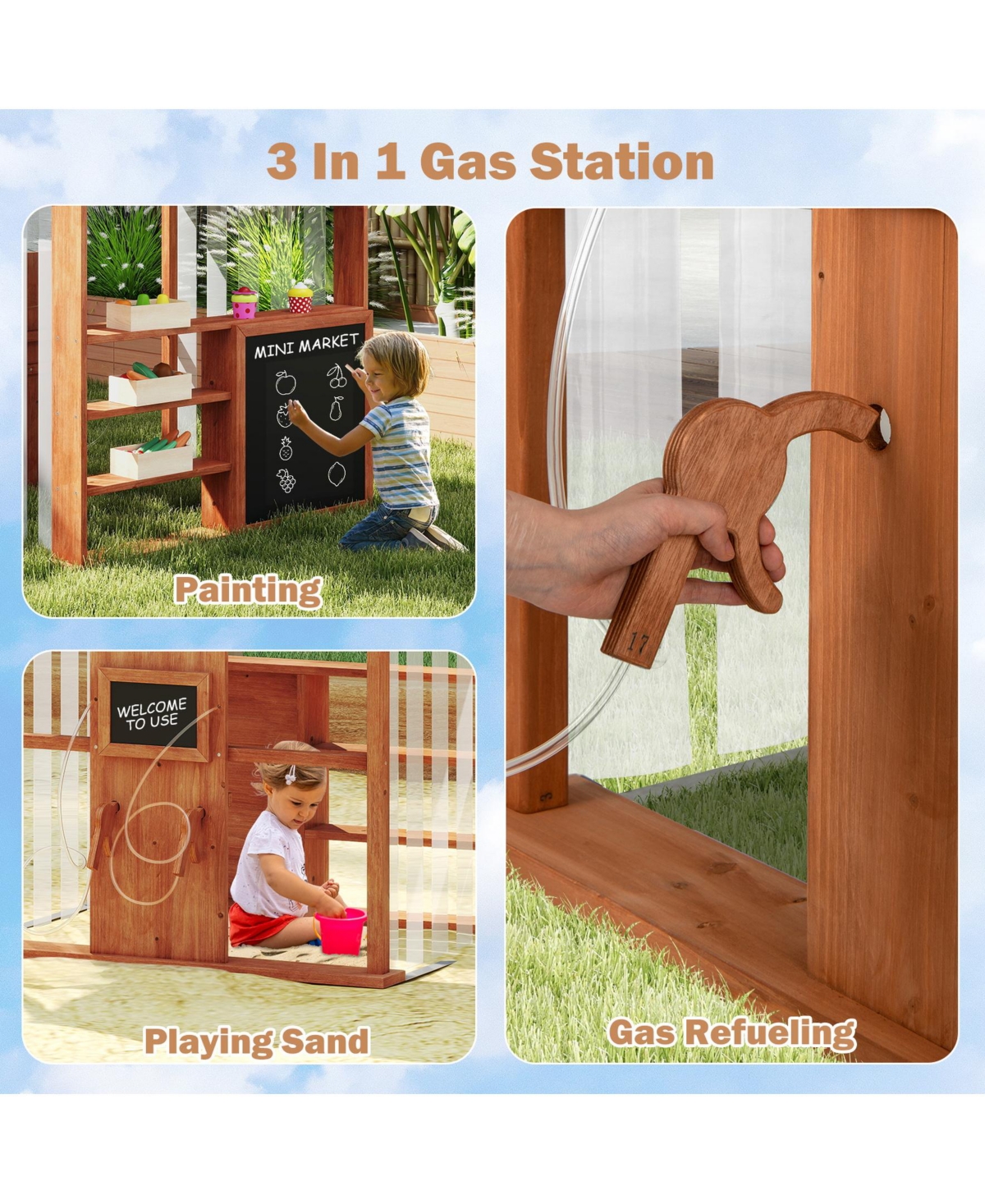 Sugift Kids Gas Station Playhouse with Gas Refueling Guns for Aged 3+
